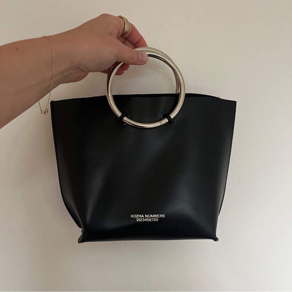 Khoza Numbers Mini Bag Black with Silver Ring Handle
